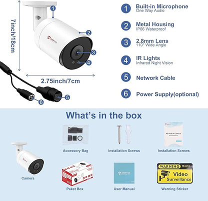 Anpviz 4K POE Camera Outdoor, 8MP Bullet POE IP Camera with Human/Vehicle Detection, Security Bullet Camera with 2.8mm Lens, Smart Dual Light Color Night Vision, Built-in Mic, Support 512GB SD Card