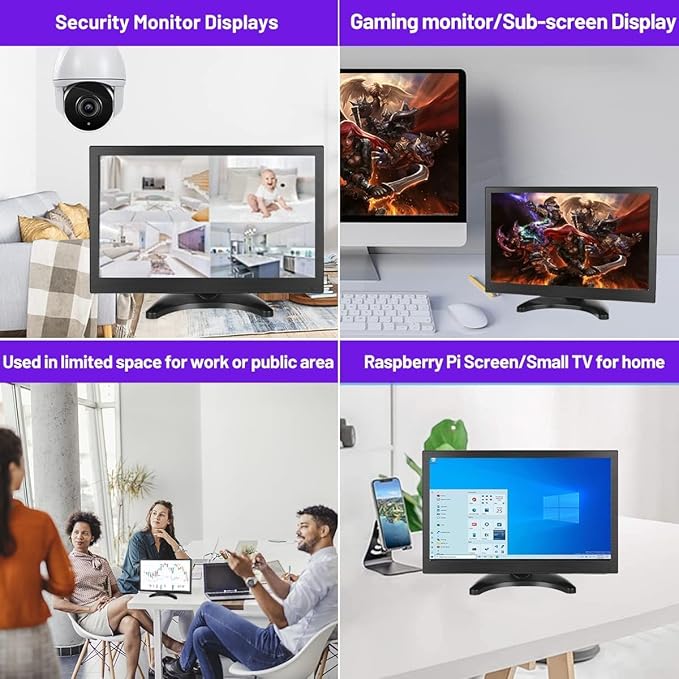 Hikity 11.6 Inch Small HDMI Monitor 1920x1080P Portable CCTV Monitors with BNC, AVI, VGA, HDMI Input Cable, Remote Control, Built-in Speakers, for PC, CCTV, Security Camera, Raspberry Pi, X-Box