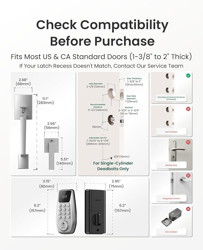 DESLOC C100 Keyless Entry Door Lock with Handle Set, Visual Display | Smart Deadbolt Lock with 100 PIN Codes, Passage Mode, 2 Keys, IP54 Weather Resistance, 12-Month Battery, Auto Lock, Silver