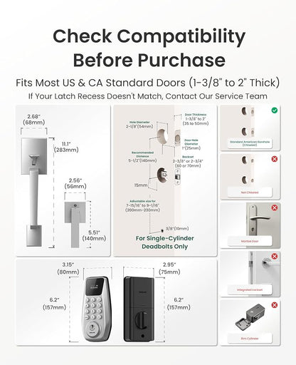 DESLOC C100 Keyless Entry Door Lock with Handle Set, Visual Display | Smart Deadbolt Lock with 100 PIN Codes, Passage Mode, 2 Keys, IP54 Weather Resistance, 12-Month Battery, Auto Lock, Silver