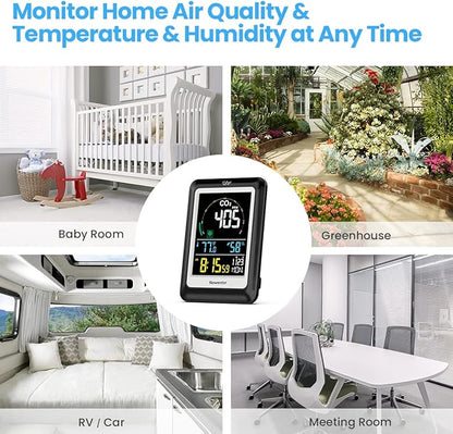 Newentor CO2 Monitor, Indoor Air Quality Meters, Carbon Dioxide Detector with Voice, Large Display CO2 Tester, Temperature Humidity Sensor, Alarm Clock for Home, RV, Grow Tents, Black