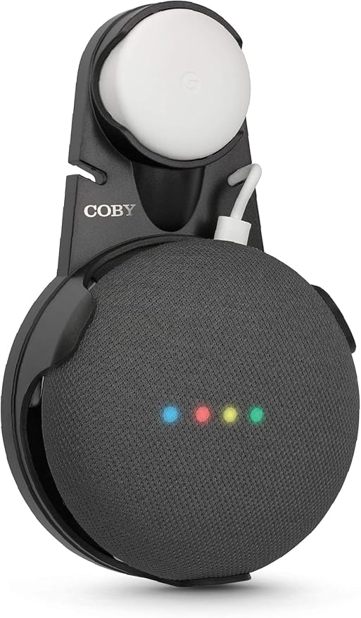 Coby Wall-Outlet Mount Smart Speaker Holder with Cord Holder & Cable Management, Wall Shelf for Google Nest Mini 2nd Gen & Google Home Mini 1st Gen, No Screw Plug Bracket, Black