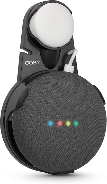 Coby Wall-Outlet Mount Smart Speaker Holder with Cord Holder & Cable Management, Wall Shelf for Google Nest Mini 2nd Gen & Google Home Mini 1st Gen, No Screw Plug Bracket, Black