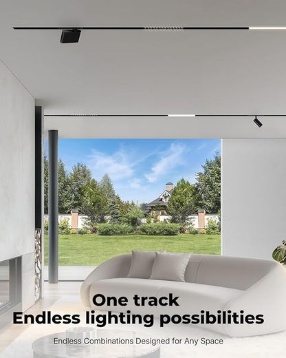 SCON Recessed Magnetic Track Lighting Rail Kit, 3.3FT Flush Mount Aluminum Track Rail System for 24V LED Magnetic Light Head, Flexible & Modern Ceiling Lighting for Kitchen Living Room Office Retail