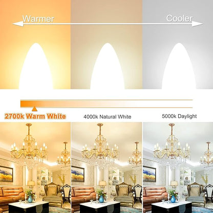 E12 LED Bulb Candelabra Base, Type B LED Bulb 50 Watt Equivalen 2700K Soft Warm White B11 Small Base, Chandelier Ceiling Fan LED Light Bulbs 500 Lumens No-Dimmable Pack of 12