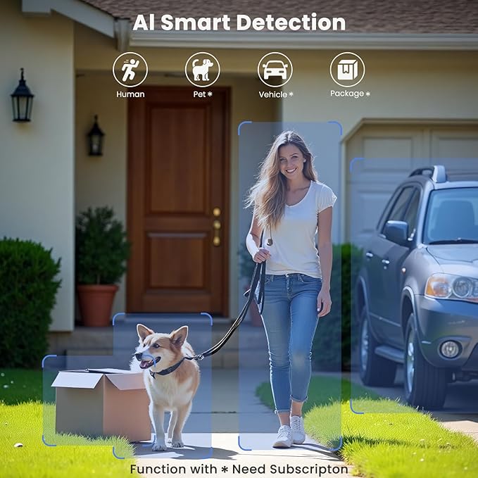 300° Pan Wireless Outdoor Security Camera, No Subscription Free 7-Day Cloud/SD, AI Detection, Magnetic Mount, Battery Powered, 2.4G WiFi, 2K, Night Vision, 360° View, 2-Way Talk, Home Security, IP65
