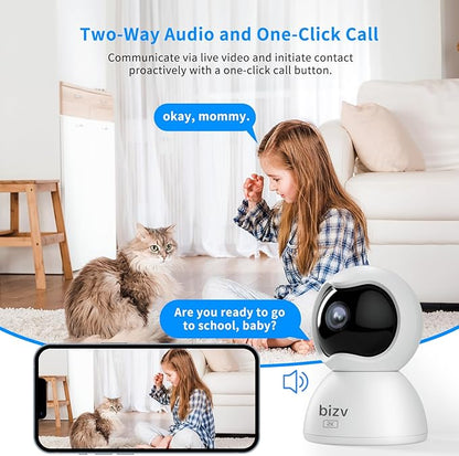 2K Indoor Security Camera,2.4Ghz WiFi for Home SecurityAI Human Detection, Phone App for Pet/Baby Monitor.Two-Way Audio,Night Vision,24/7 SD Card Storage (L2)