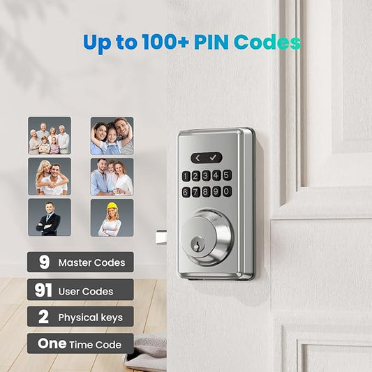 Keyless Entry Door Lock with Keypad, Electronic Smart Deadbolt, Smart Locks for Front Door, Auto Lock, Anti-Peeking Password, Easy Installation, Silver