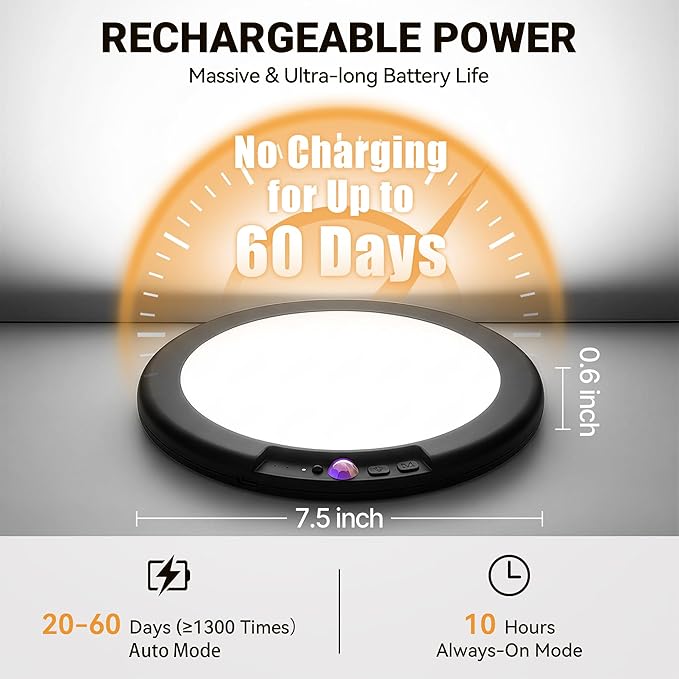 Black Wireless Rechargeable Ceiling Light - Motion Sensor Night Light Indoor with Remote, Battery Operated Led Lights for Bedroom Hallway, Living Room, Bathroom, Home & Kitchen Decor Lighting (2)