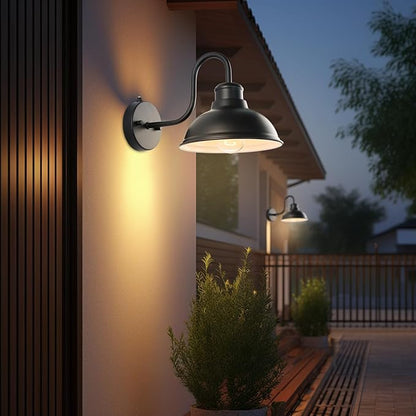 12" Outdoor Barn Gooseneck Light, Large Exterior Wall Sconce, Black Classic Farmhouse Industrial Wall-Mounted Barn Light Fixture for Garage/Porch/Patio