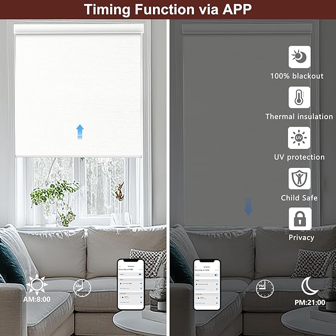 Bringnox Motorized Blinds with Remote,100% Blackout Smart Roller Blinds Compatible with Apple Homekit Google Home and Alexa Via HUB,and Customized