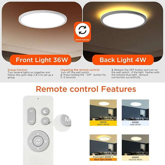 TALOYA Flush Mount Ceiling Light with Remote,3000K-6500K Adjustable,2000K Nightlight,12 Inch, Led Low Profile Ceiling Lights for Bedroom, Living Room, Kitchen, White
