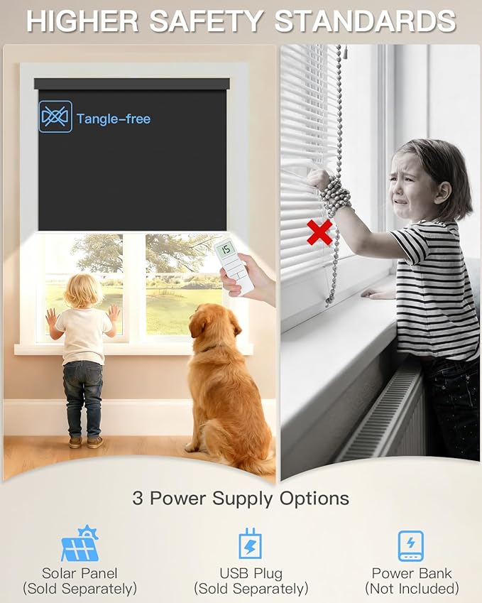 Tokblind Motorized Roller Shade with Remote Control, Blackout Electric Shade for Windows Compatible with Alexa Google via Hub, Rechargeable Smart Window Blind for Home Office (Vinyl Black)