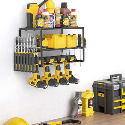 SPACECARE Power Tool Organizer- 1 Pack 3 Layers Rack for 4 Drill Holders | Heavy Duty Tool Shelf Durable Wall Mount Tool Storage Rack for Work Shop, Garage Organization, 150Lbs Load Capacity, Black