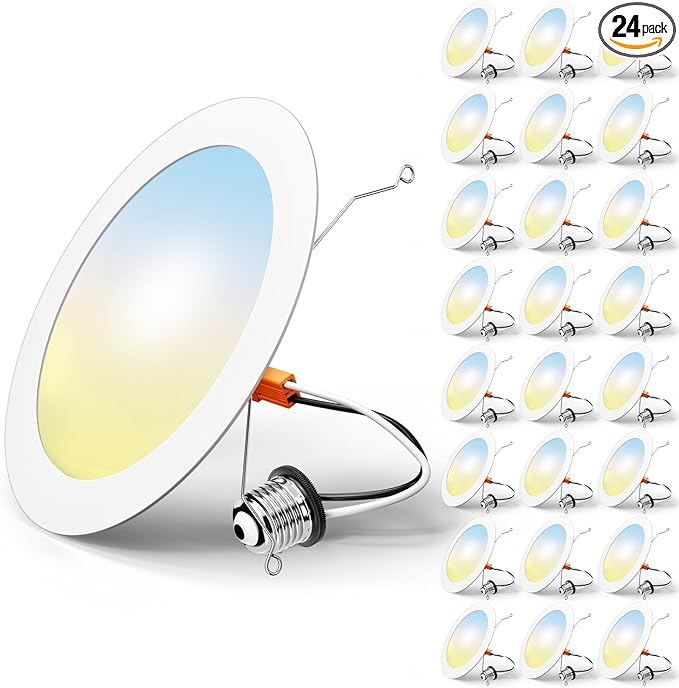 FREELICHT 24 Pack Retrofit LED Recessed Lighting 6 Inch, Selectable 2700K/3000K/4000K/5000K/6000K, Dimmable Flat LED Can Lights, 10W=110W, 1000LM, IC & Damp Rated, ETL & FCC, White