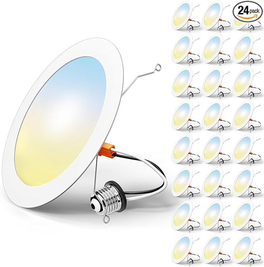 FREELICHT 24 Pack Retrofit LED Recessed Lighting 6 Inch, Selectable 2700K/3000K/4000K/5000K/6000K, Dimmable Flat LED Can Lights, 10W=110W, 1000LM, IC & Damp Rated, ETL & FCC, White