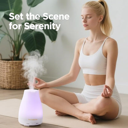 InnoGear Essential Oil Diffuser, Ultrasonic Diffusers for Home Aromatherapy Humidifier for Mother's Gift Bedroom Room 7 Colors LED 2 Mist Mode Auto Off, Basic White