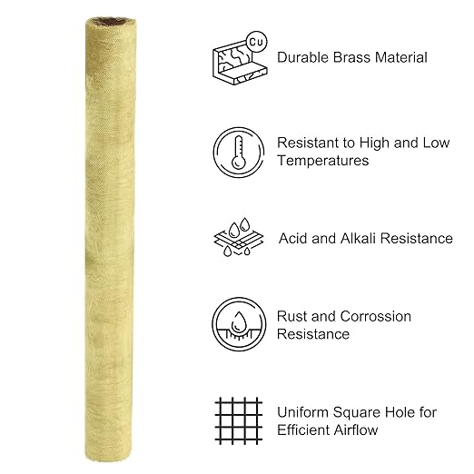 PATIKIL Brass Woven Wire Mesh Screen Roll 39x12, 2 Roll 60 Mesh Filter Metal Coarse Dense Gauze Mesh for Window Security Vent Cover Filtration Animals Fence, Yellow