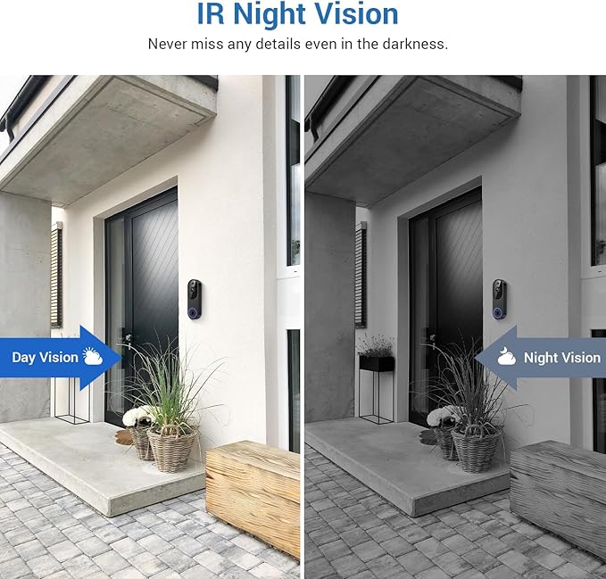 Wireless Video Doorbell Camera, 2.4G WiFi Only, AI Human Detection, Indoor/Outdoor Surveillance Cam for Home Security, 2-Way Talk, Night Vision, Cloud Storage (Sold Separately)