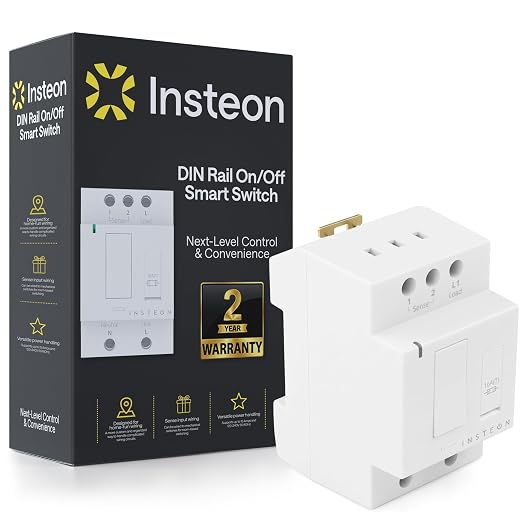 Insteon DIN Rail Smart Dimmer Relay, Home Automation Controller - 2452-222 | Dual-Band Smart Dimmer Relay Switch for Home Automation Systems, Works with Alexa & Google Home Voice Assistant, Hub Required