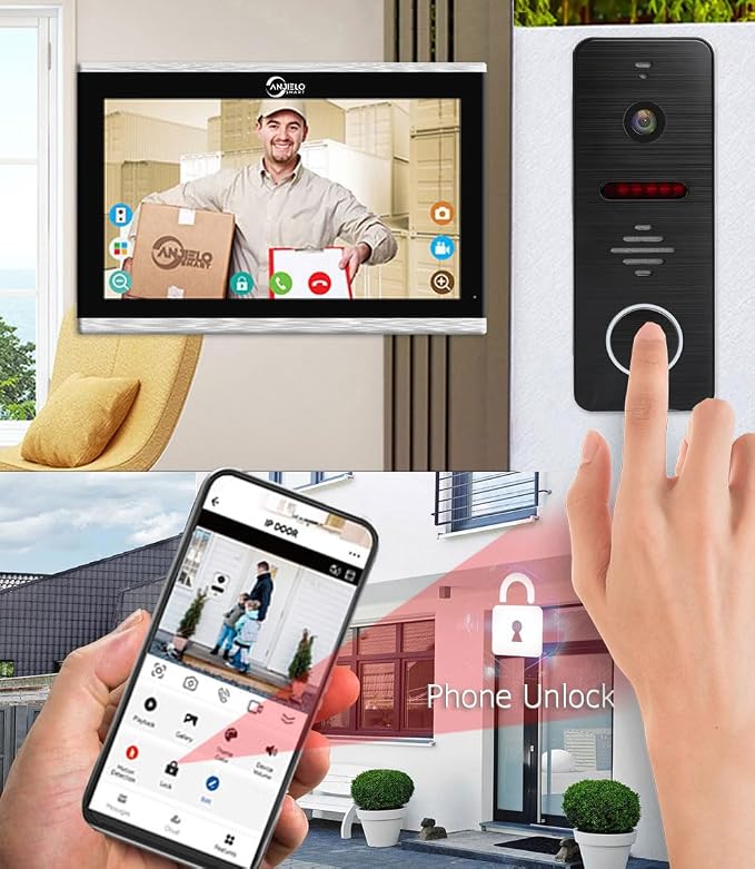 Wired Video Doorbell Apartment Intercom System with 1080P HD Camera,10 Inch Touch Monitor,TUYA WiFi Smart Home Video Intercom Door Phone Kits for Home Villa,32G (1 doorbell+1 Monitor)