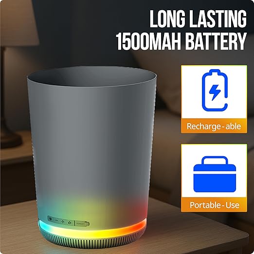 MVMT Trash Can with LED Light-Up Wireless Speaker - 9.8L (2.6 Gal) Smart Trash Bin, Bluetooth 360 Sound, Multi-Color LED Base, IPX4 Water-Resistant, FM Radio, Rechargeable Battery, Space-Saving Design