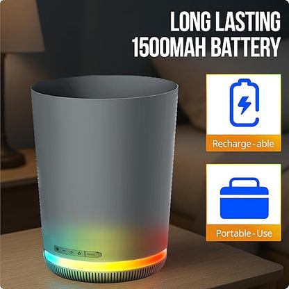 MVMT Trash Can with LED Light-Up Wireless Speaker - 9.8L (2.6 Gal) Smart Trash Bin, Bluetooth 360 Sound, Multi-Color LED Base, IPX4 Water-Resistant, FM Radio, Rechargeable Battery, Space-Saving Design