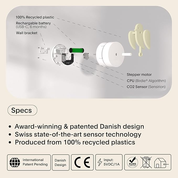 Birdie 2.0 - Design Indoor CO2 Monitor for House Burping - Air Quality Meter for Home & Office - Visual Air Quality Sensor for Fresh Air - Wall Mounted - Swiss Sensor Technology-Dune, FullBirdie