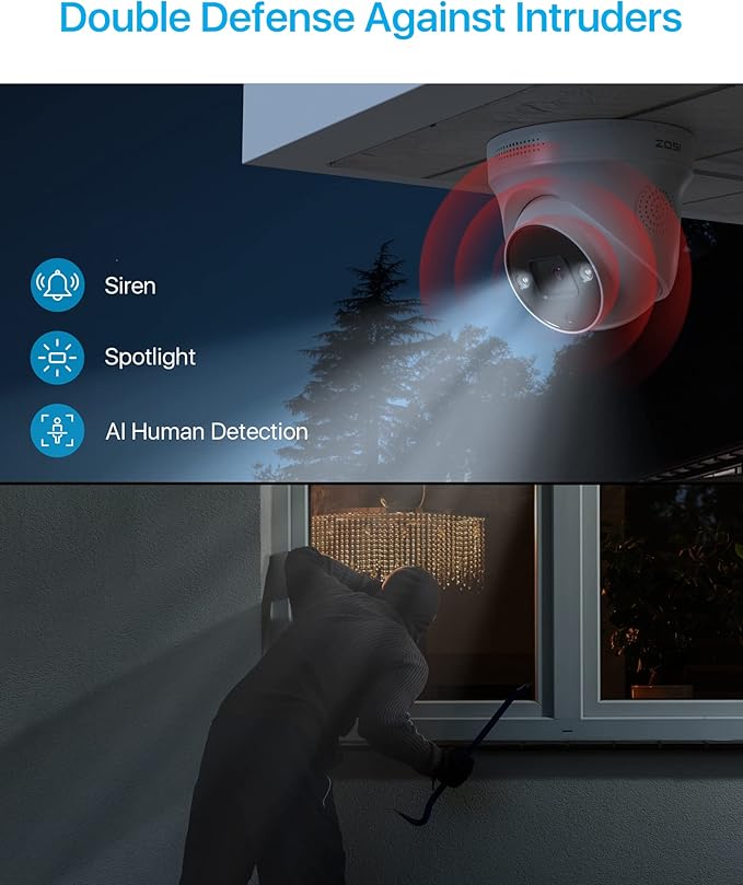 ZOSI 4 Pack 4K PoE Outdoor Security Camera, Human Detection, Two Way Audio, 8MP IP Dome Add-On Camera with Network Cable for ZOSI 4K PoE NVR