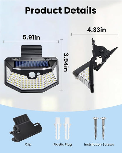 800LM Clip On Solar Lights Outdoor, 270° Wide Angle Motion Sensor Outdoor Lights with 115 LEDs & 3 Modes, IP65 Waterproof Solar Fence Lights Outdoor for Deck, Gutter, Patio, Backyard, Railing 2Pack