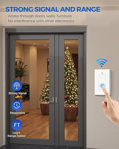 Remote Control Outlet Wireless Light Switch, Expandable and Removable Remote Outlet Switch Kit for Lamps, Fan, Home Appliance, 100ft RF Range, FCC Listed (2 Controllers + 1 Outlet) W08RC2106