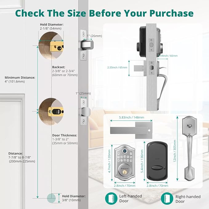 AkaGear Fingerprint Keyless Entry Door Lock Keypad Deadbolt with Handle Set | Smart Lock for Front Door, Front Door Lock Set, Passcode Unlock, 2 Keys, Auto-Lock, Brushed Nickel