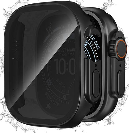 Waterproof Privacy Case Compatible with Apple Watch Ultra 3/2/1 49mm with Anti-peep Screen Protector, iWatch Face Cover Protective Bumper for iWatch Case 49mm Black