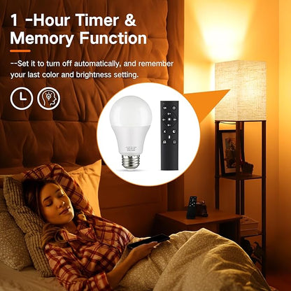 OUTON A19 LED Light Bulb with Remote Control, Efficient 9W LED Bulb (60Watt Equivalent), 810 LM, Dimmable, 3000K-6000K, E26 Base, Light Bulb with Timer for Living Room, Bedroom, 1Bulb & Remote