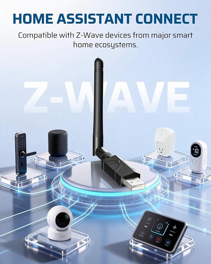 DEWENWILS 800 Z-Wave Dongle, Long Range S2 USB Stick, Compatible with Home Assistant & Other Smart Home Hubs, Plug & Play USB Controller for DIY Smart Home
