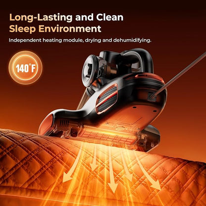 JIGOO T600 Bed Mattress Vacuum Cleaner with UV-C Light, 15Kpa Suction, 700W | 700W Motor, Handheld, Double Cup, Smart Dust Sensor, Ultrasonic, Heating Tech, MIF Filter, Deep Clean for Bed, Sofa, Pet Hair