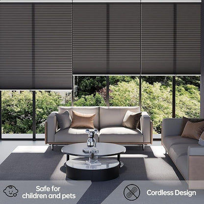 Cellular Shades Light Filtering Honeycomb Blinds for Indoor Windows, Cordless Cellular Shades 1.5 inch Cell Pleated for Bedroom Home Office, Custom Size, Half Shading Grey