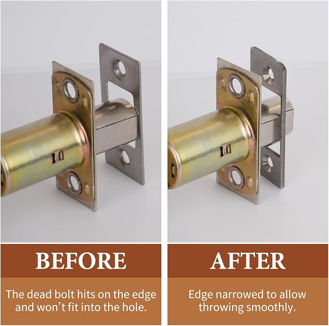 Deadbolt Restorer Strike Plate Large Version 2-3/4"H x 1-1/8"W | Large Opening Fix Latch Misalignment/Sticking/Jamming, 2-1/8" Screw Hole Spacing, Stainless Steel