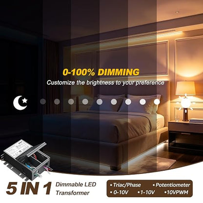 UL Listed 60W 24V 5-in-1 Dimmable LED Driver, Universal Power Supply for TRIAC/Phase, 0-10V, 1-10V, PWM, Potentiometer Dimmers, for LED Strip Lights, Panel, Landscape Lighting, cUL/Class2/ClassP