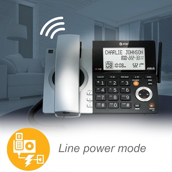 AT&T CL84307 Dect 6.0 Expandable Corded/Cordless Phone with Smart Call Blocker, Silver/Black with 3 Handsets (Pack of 2)