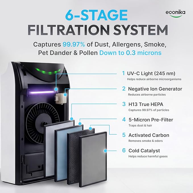 Original Replacement Filter for Smart True HEPA 4 in 1 Air Purifier ECNK001 - Air Purifier Cleaner (H13 True HEPA Air Filter for Germs, Odors)