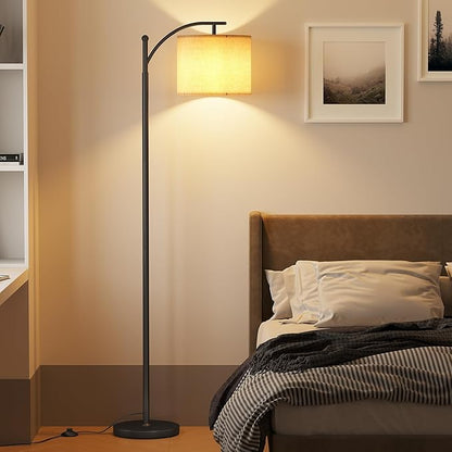 SUNMORY Arc Floor Lamp,Modern Floor Lamp with 9W 3 Color Temperatures Bulb,Metal Standing Lamps with Adjustable Hanging Lampshade,Tall Floor Lamps for Living Room,Bedroom,Office (Black)