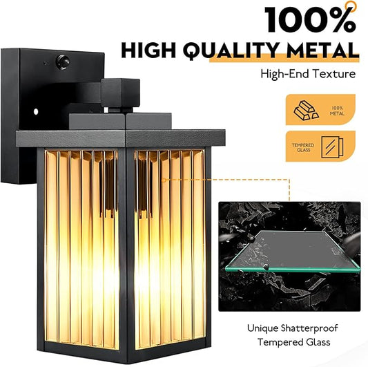2 Pack Outdoor Motion Sensor Lights, Dusk to Dawn Outdoor Wall Light Fixtures, Waterproof Exterior Lighting for Front Porch, Garage, Entryway, Yard, House (Black)