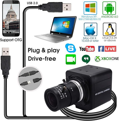 SVPRO USB Camera with Zoom,2.8-12mm Varifocal Lens 8MP Manual Focus Webcam,High Definition USB with Camera for Computer with Sony IMX179 Sensor