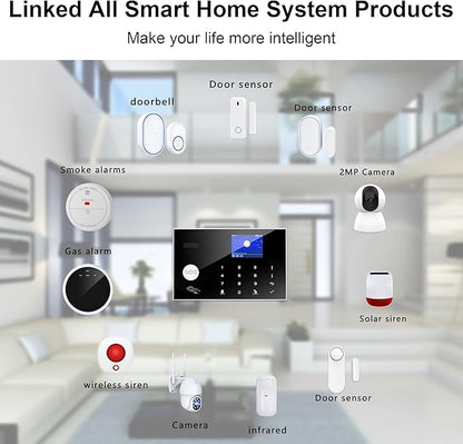 Wireless Home Alarm System, 13pcs GSM SMS 2G WiFi Full Burglar Alarm System, Siren Alarm with PIR, Door Window Sensor, Camera, Remote Control for Apartment, Garage, Office