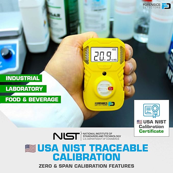Oxygen Detector | OSHA Alarms | 2-Year Battery Life | 10ft Drop Test Pass | IP67 Waterproof | USA NIST Calibrated