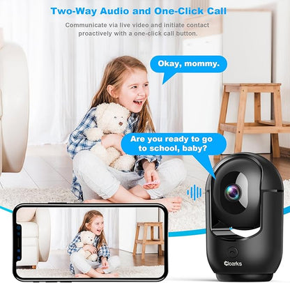 Cloarks 2K Pan/Tilt Security Camera, WiFi Indoor Cameras for Home Security with AI Motion Detection, Pet/Dog/Baby Camera with Phone App, 2-Way Audio, 24/7, Siren, TF/Cloud Storage，Black