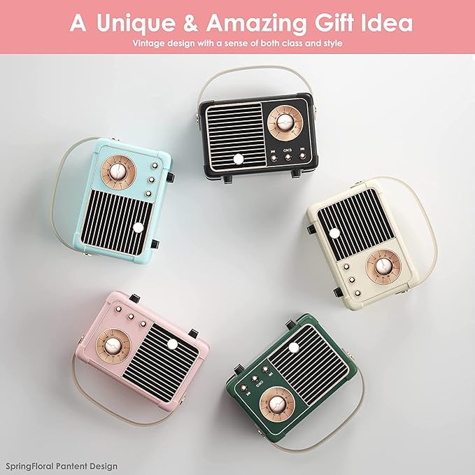 Retro Bluetooth Speaker, Portable Bluetooth Wireless Speaker, Hands-Free Call,400mA Battery,TF Card,Aux Line, for iPhone Android, Retro Decor for Home Office Birthday Gift Ideas Pink