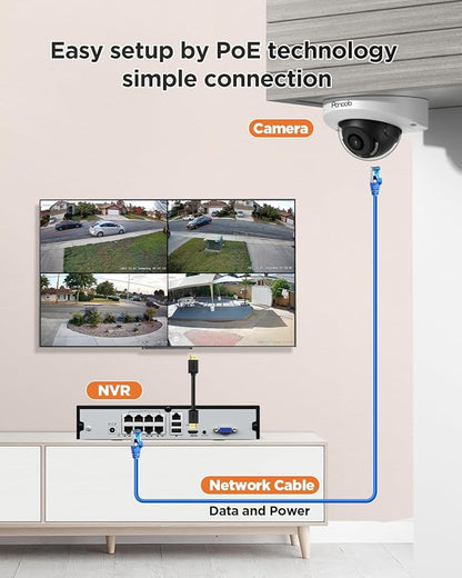 8 Channel Security Camera System, 8Pcs 5MP Wired Outdoor Surveillance IP PoE Dome Cameras with AI Person Vehicle Detection, Remote Access, Built-in Mic, 8CH 5MP PoE NVR 2TB HDD, PD63A0808-5M