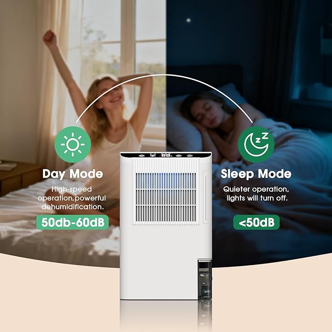 Dehumidifiers for Home, 2000 Sq.Ft Small Dehumidifier with 3.3ft Drain Hose, 2.5L Tank, Timer Sleep Mode, Portable Dehumidifier for Basement, Bedroom, Bathroom (Frost White)